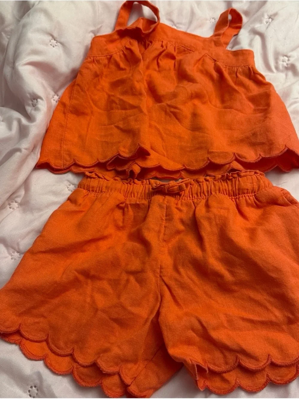 Orange Scallop-Hem Toddler Girl 2 piece - Lightweight Summer Style